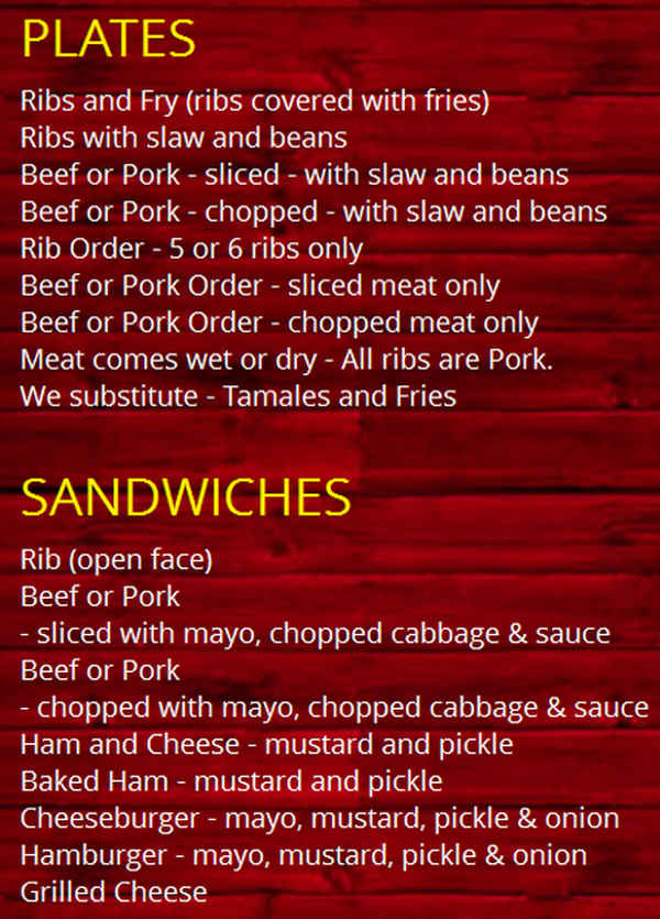 McClard's BBQ menu page 1