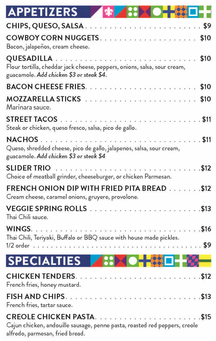 Silks Bar & Grill menu page 1