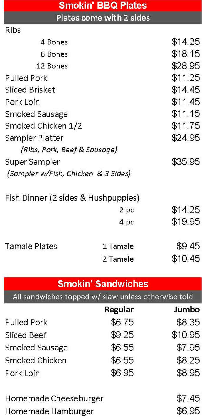 Smokin' in Style BBQ menu page 1