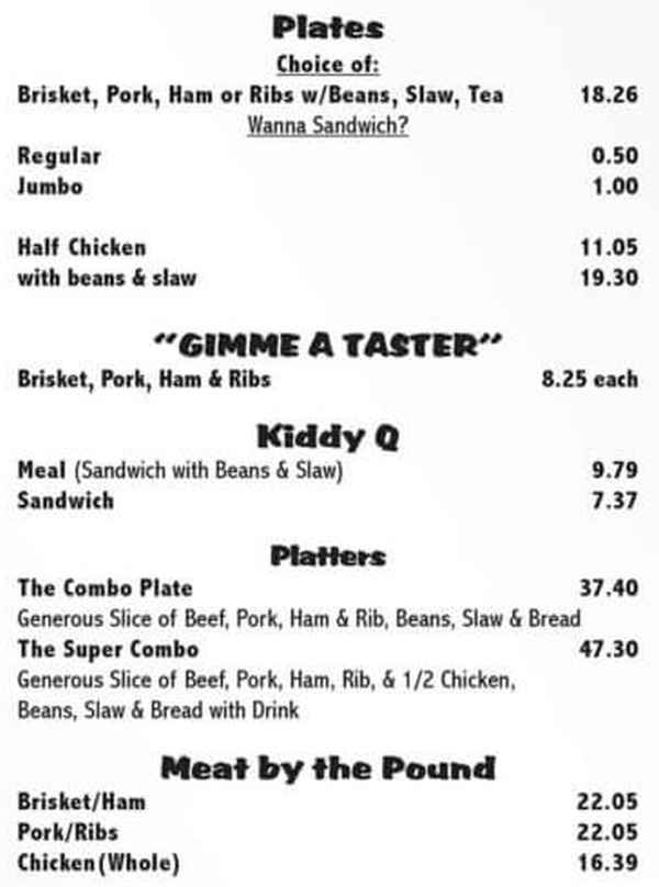 Stubby's BBQ menu page 1