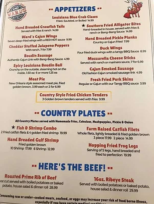 Wards Crawfish Hole menu page 1
