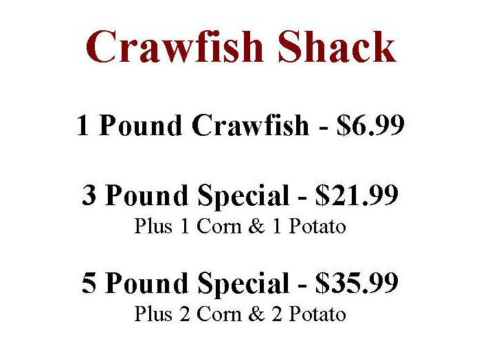 Crawfish Shack menu page 1