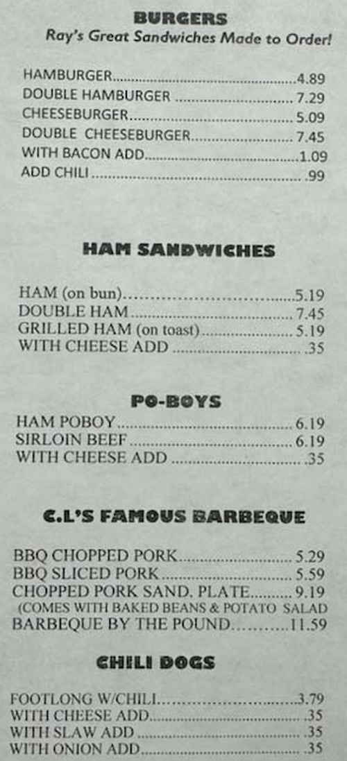 Ray's menu page 1