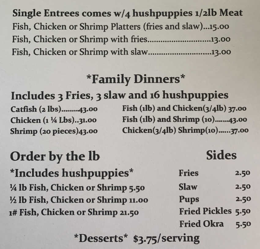Mackey's Catfish menu page 1