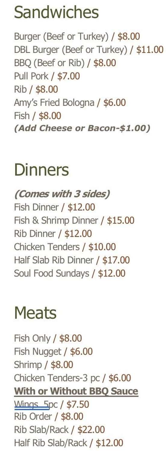 Rice's First Class menu page 1