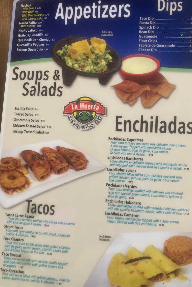 La Huerta Mexican menu page 1