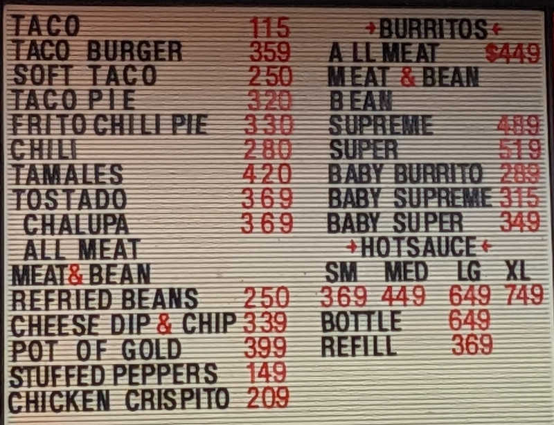 Taco Villa menu page 1
