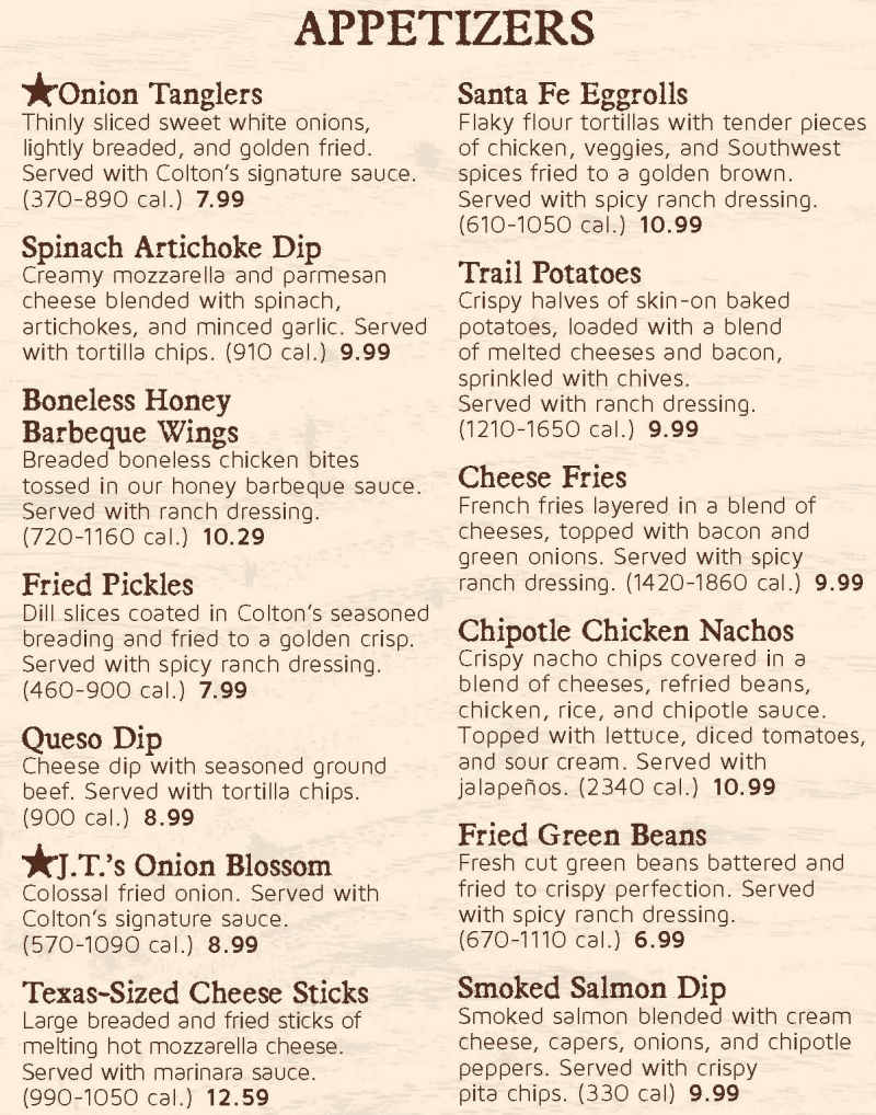 Colton's Steak House & Grill menu page 1