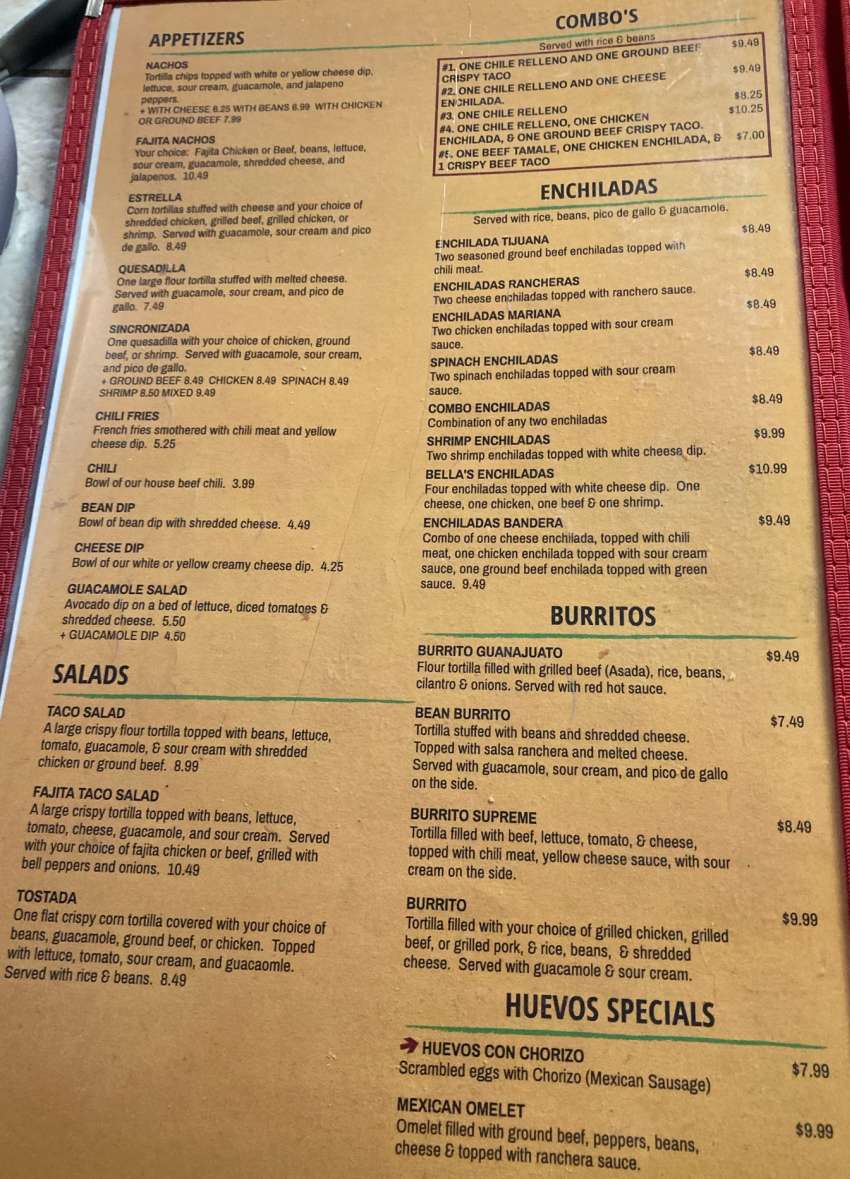 Carolina's Mexican Grill menu page 1