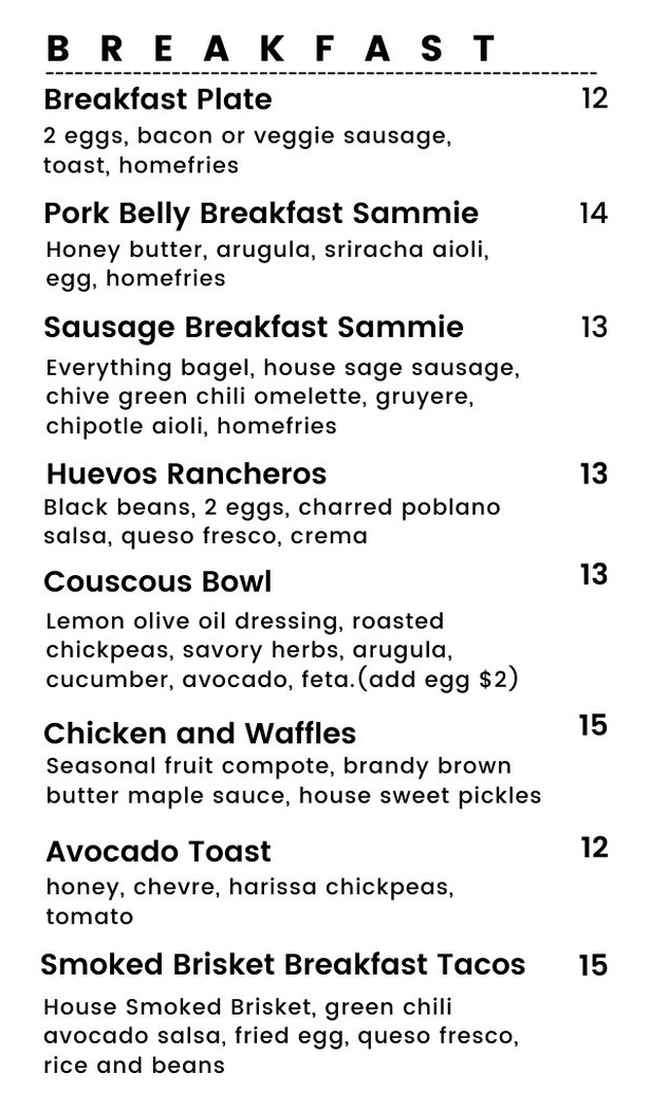 Dot's Diner menu page 1