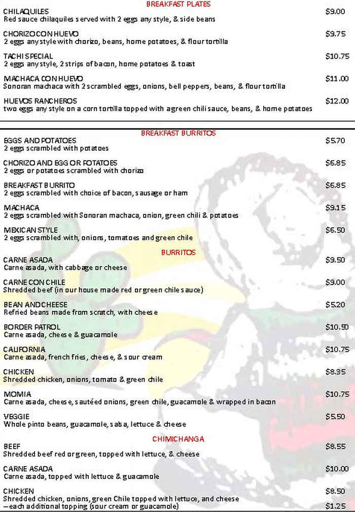 Los Tachos menu page 1