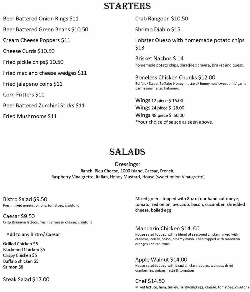 The Copper Bistro menu page 1