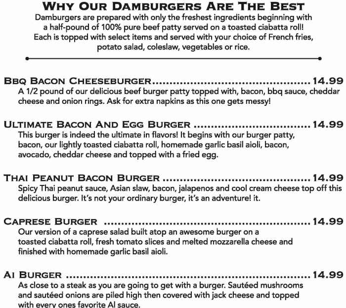 Dambar & Steak House menu page 1