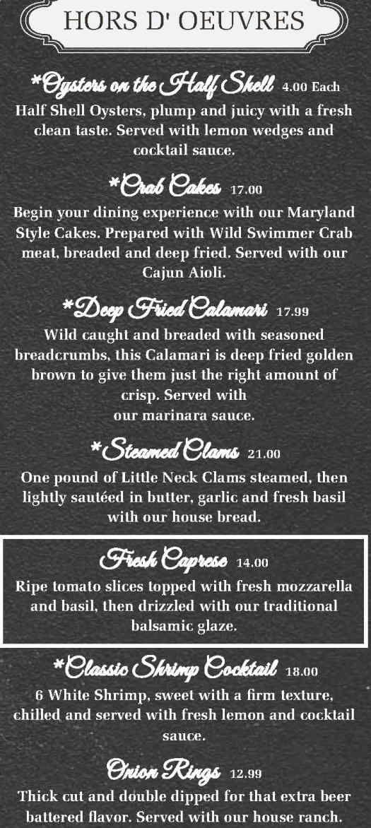 Kingman Chophouse menu page 1