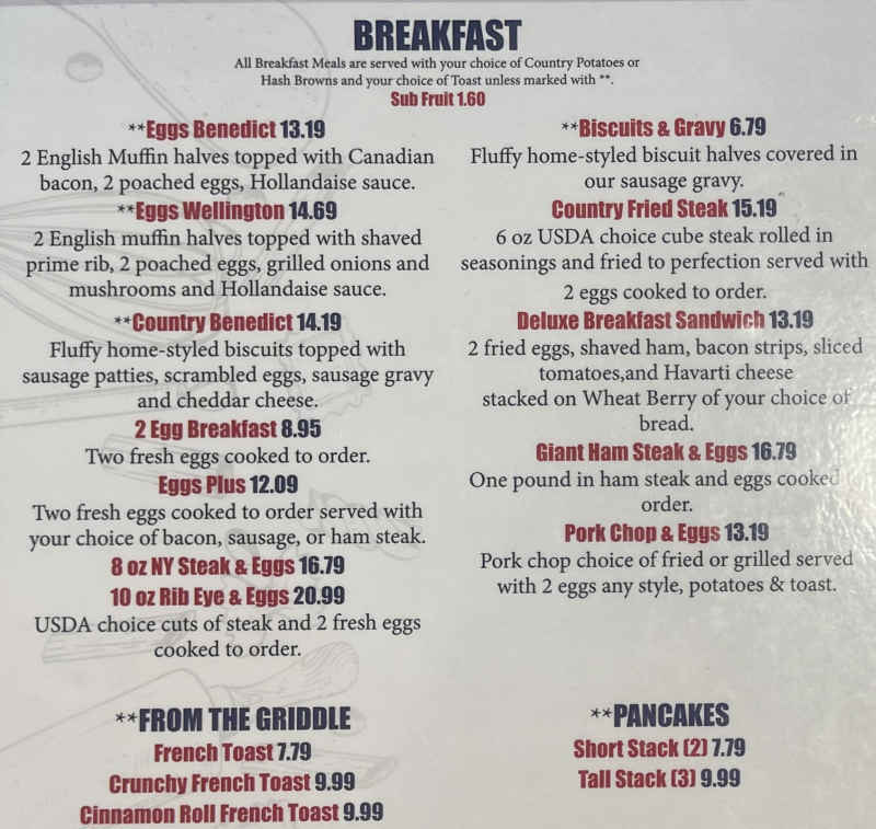 Rutherford's 66 Family Diner menu page 1