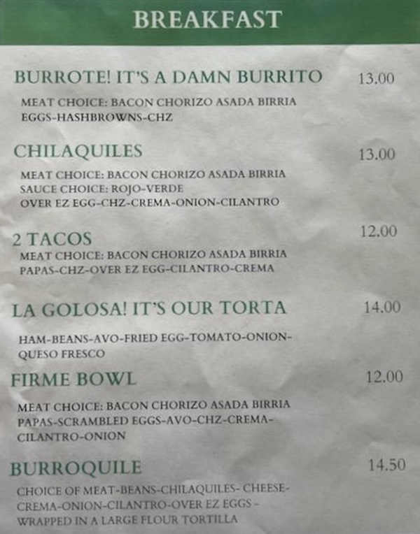 La Carcacha menu page 1