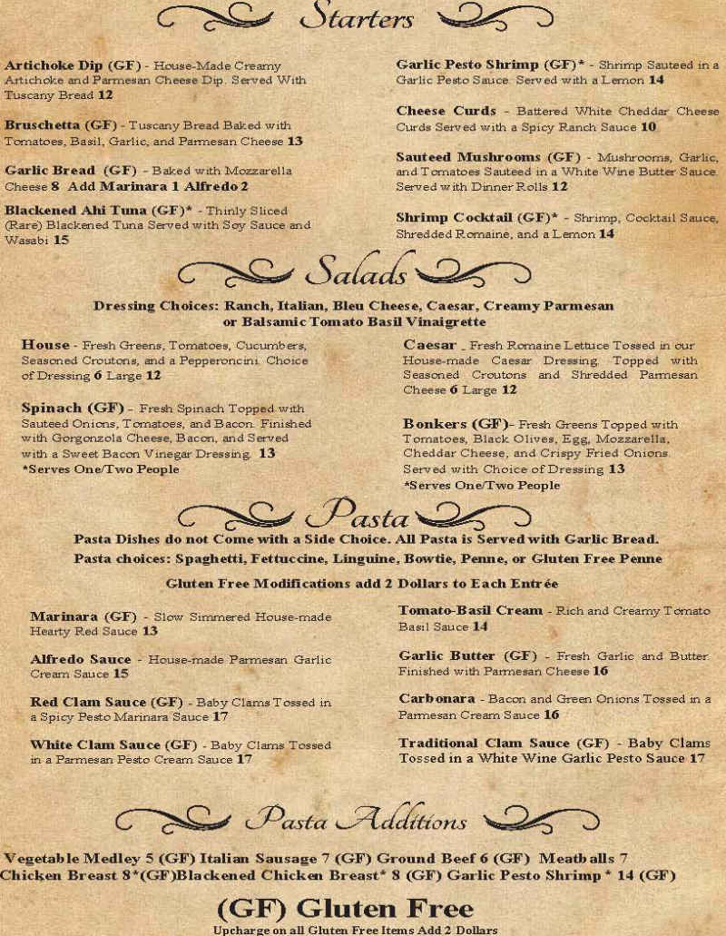 Bonkers menu page 1