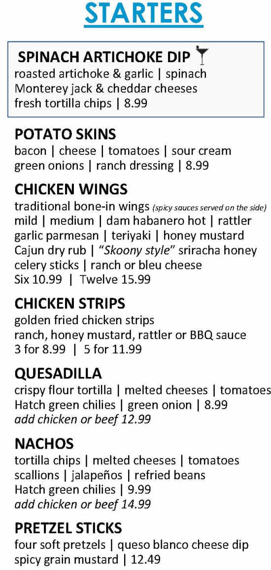 Dam Bar & Grille menu page 1
