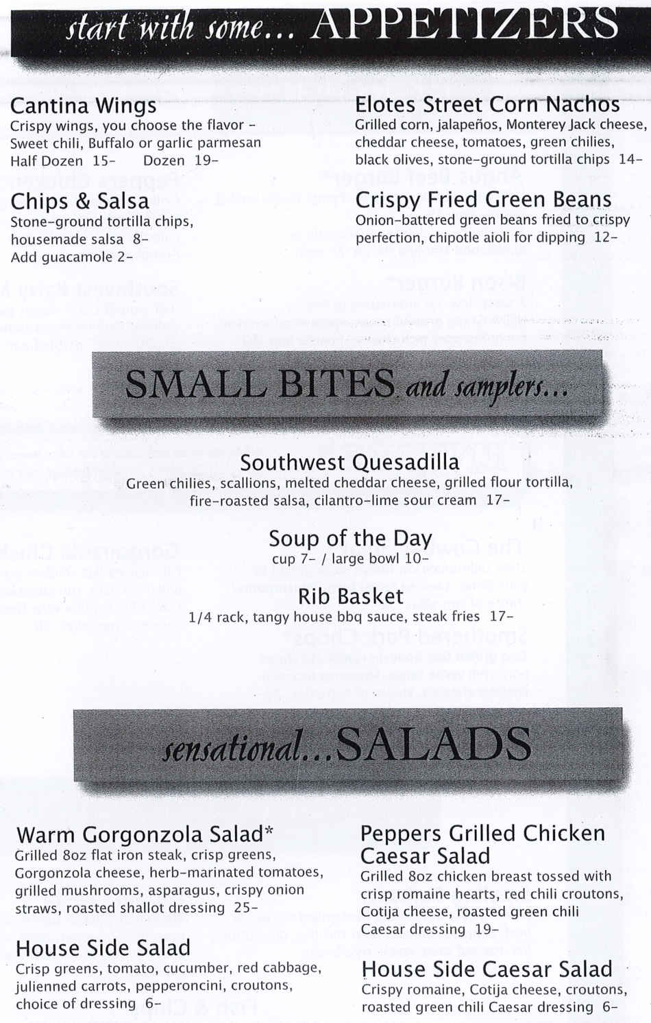 Pepper's menu page 1