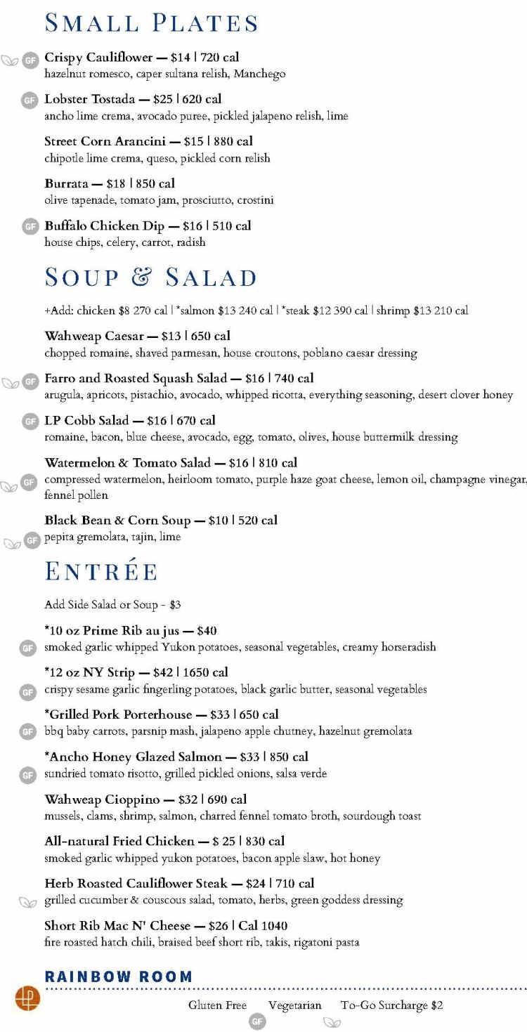 Rainbow Room menu page 1