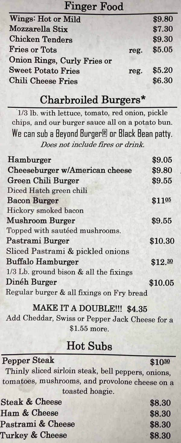 Slackers menu page 1