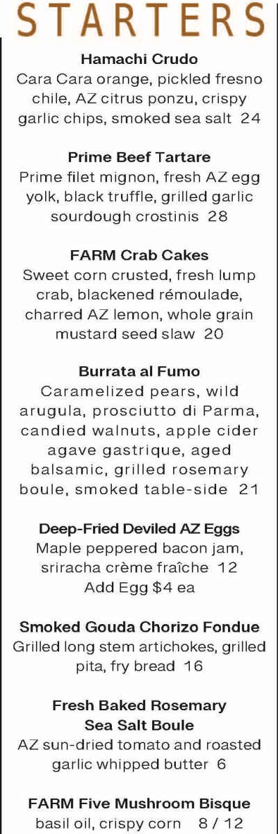 Farm Provisions menu page 1