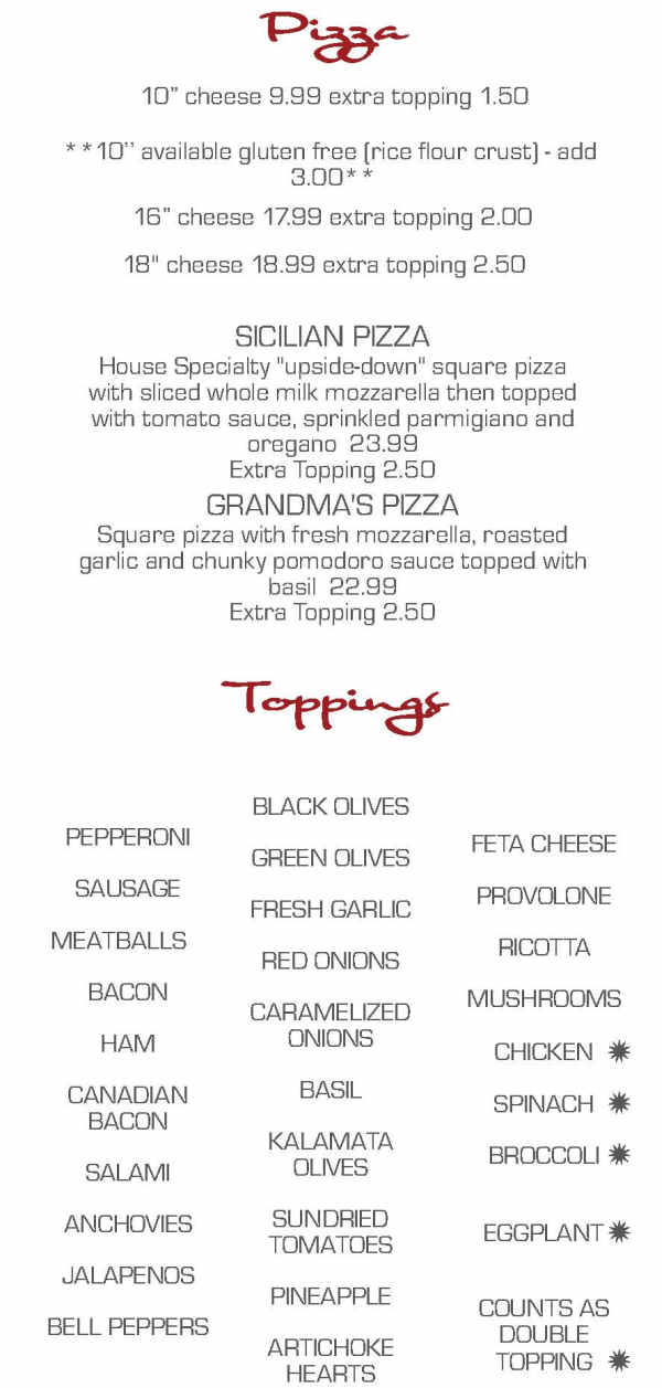 Rosa's Pizzeria menu page 1
