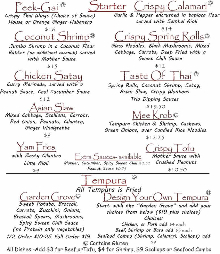 Tara Fine Thai Cuisine menu page 1