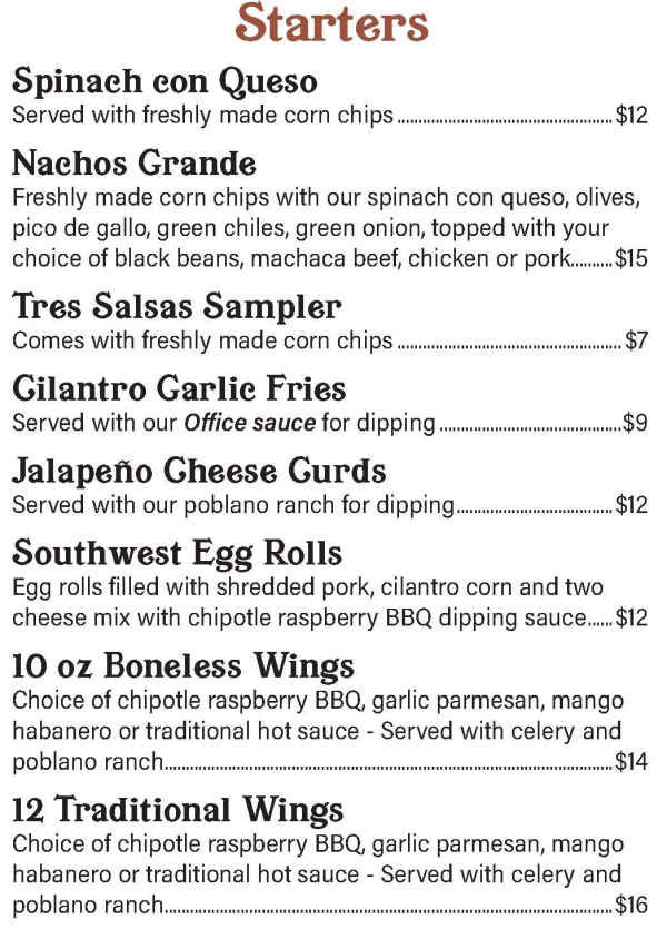 The Office Cantina menu page 1