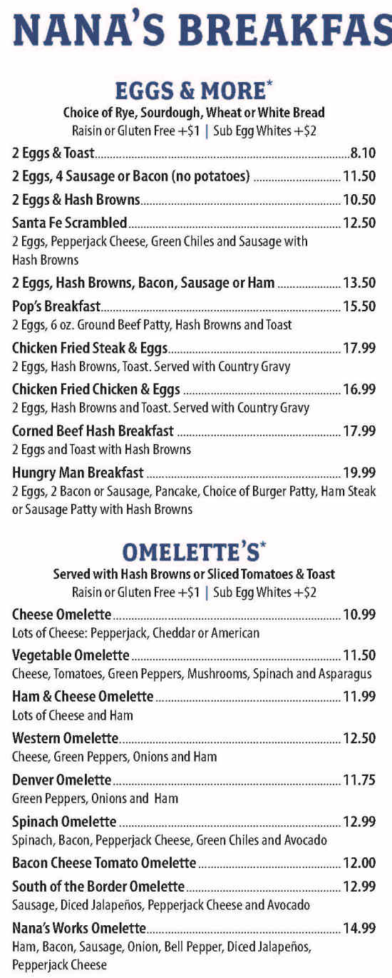 Nana's Cafe menu page 1