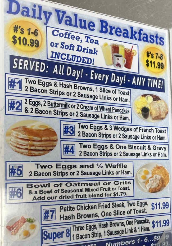 Sally B's Cafe menu page 1