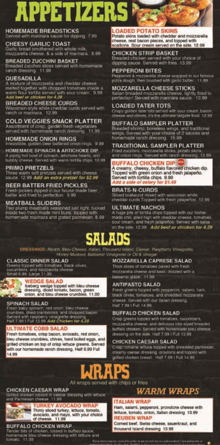 Tailgaters & IL Primo menu page 1