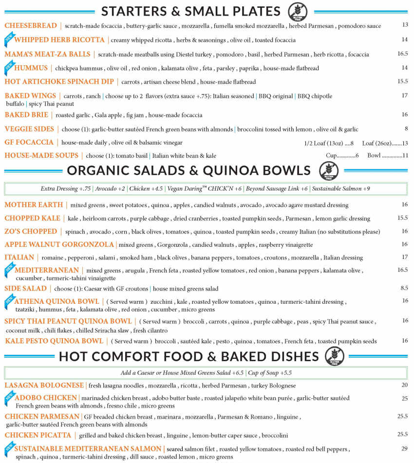 Picazzo's menu page 1