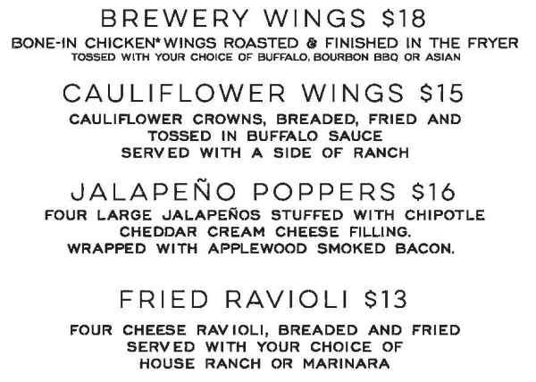 Grand Canyon Brewing menu page 1