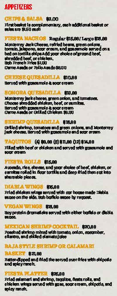 Sonora Cantina menu page 1