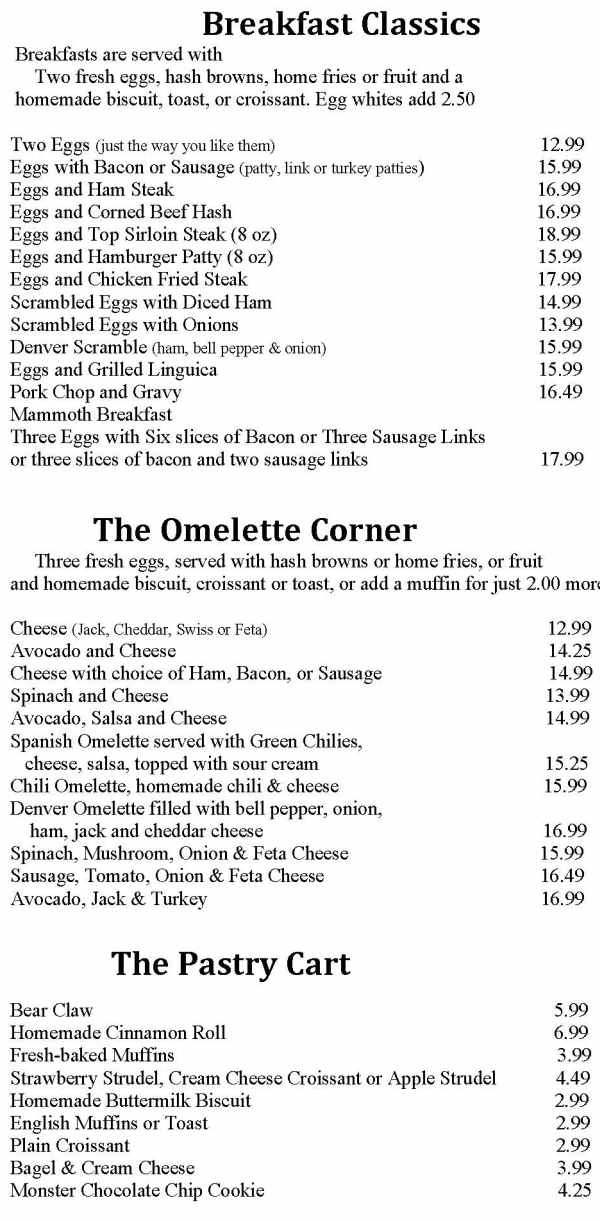 Breakfast Club menu page 1