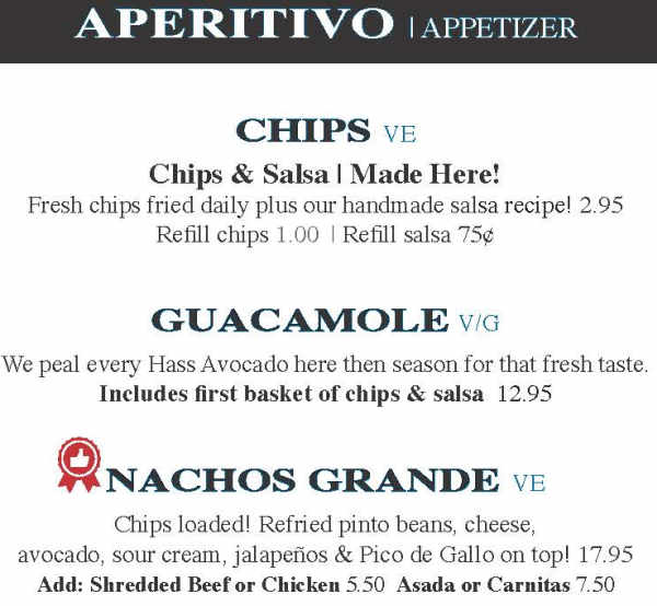 Gomez's Mexican menu page 1