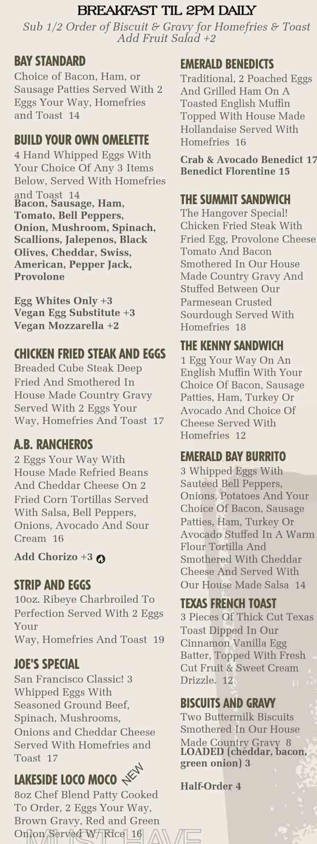 Emerald Bay Bar & Grill menu page 1