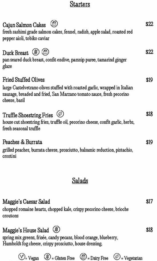 Maggie's menu page 1