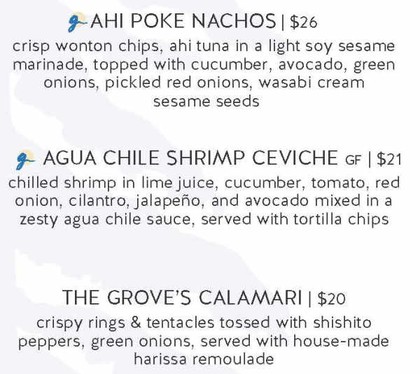 The Grove menu page 1