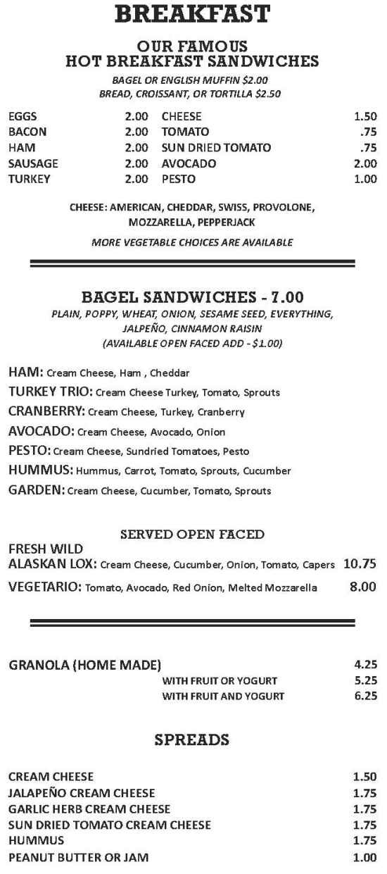 Wild Cherries Coffee House menu page 1