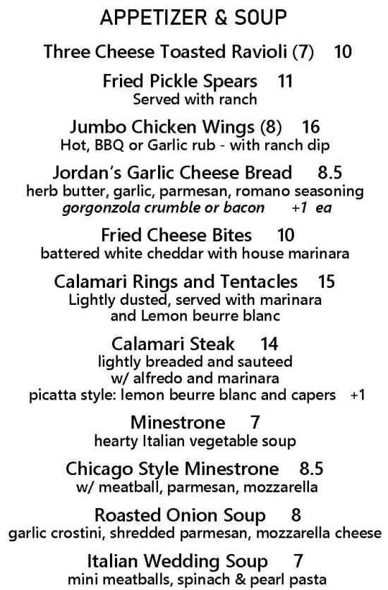 Zano's Pizzeria menu page 1