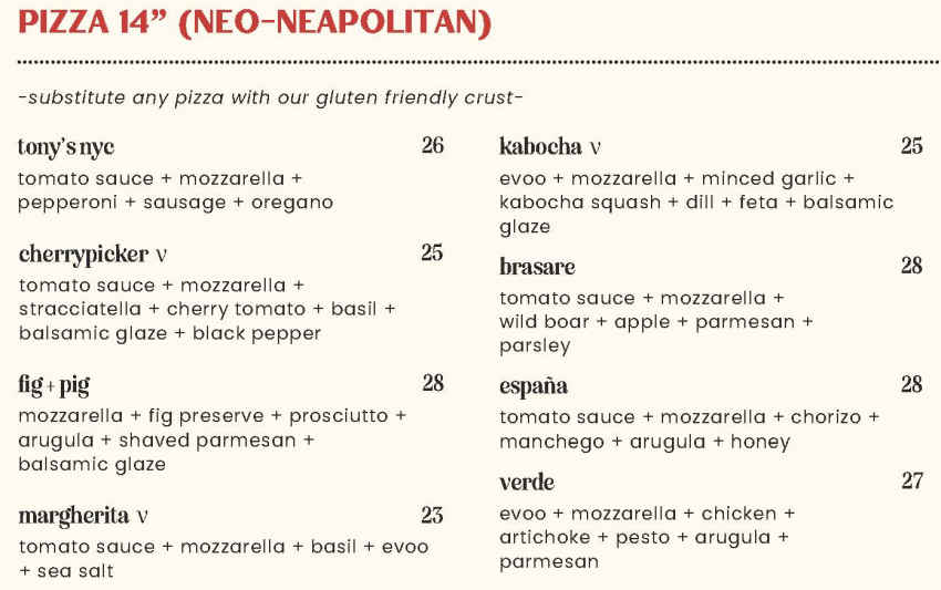 Dopo Pizza & Pasta menu page 1