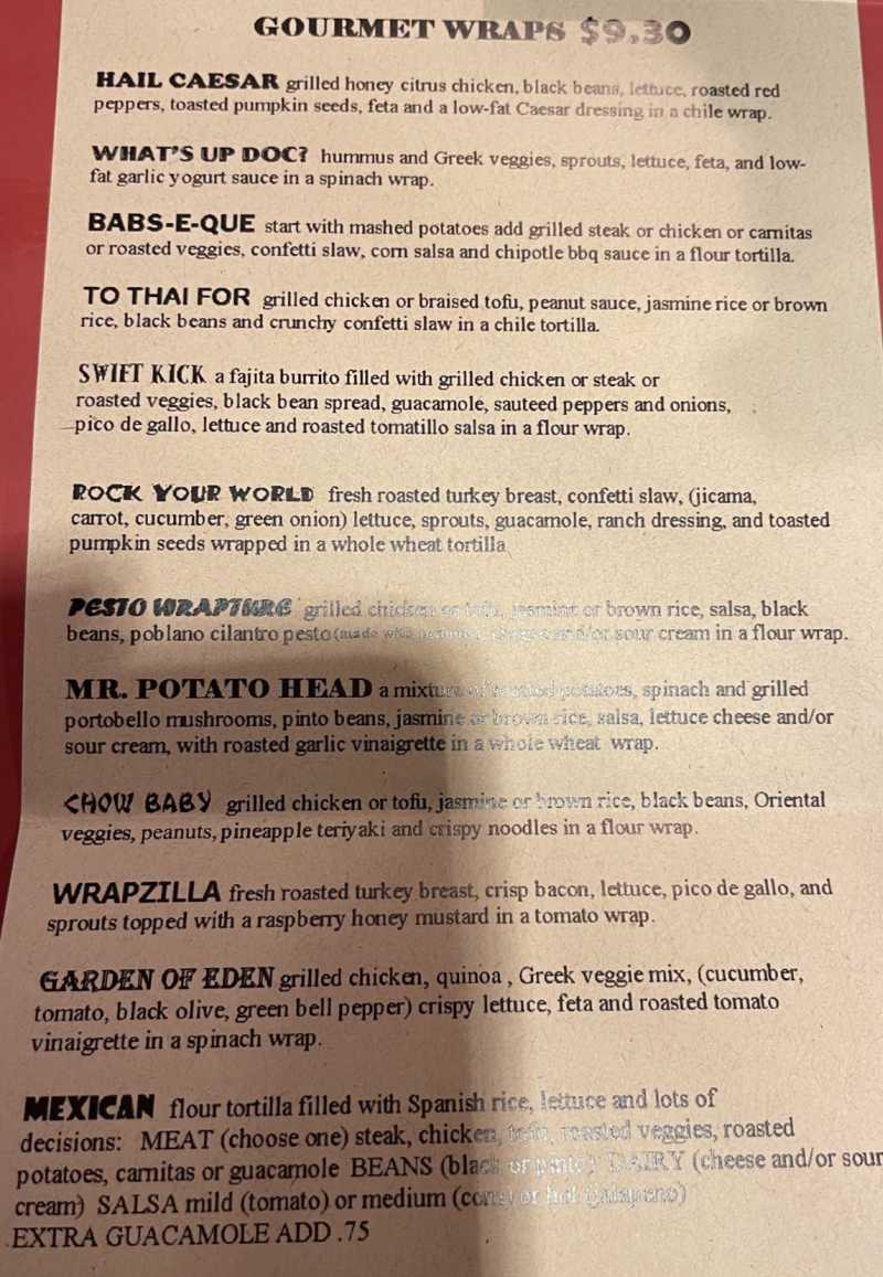 Big Wrap menu page 1