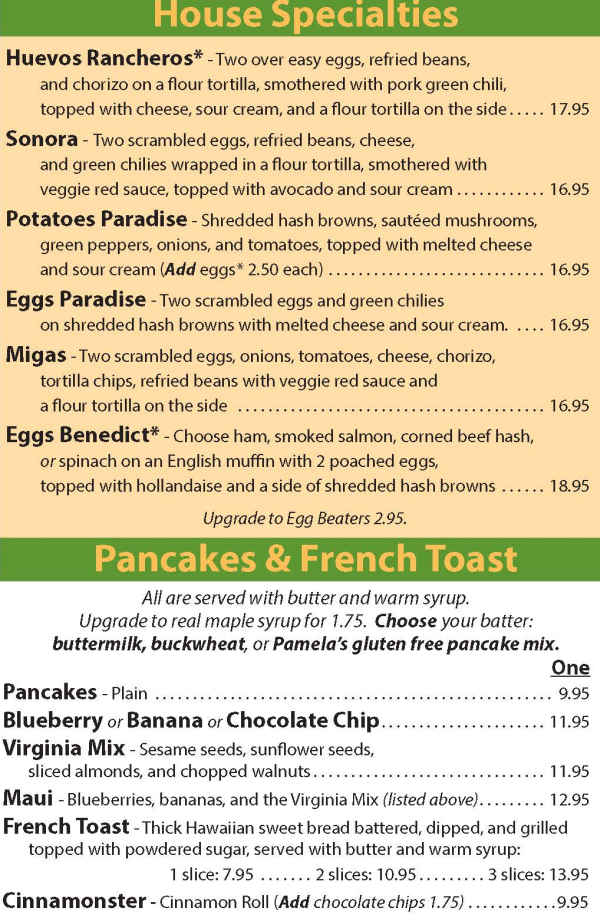 Paradise Cafe menu page 1