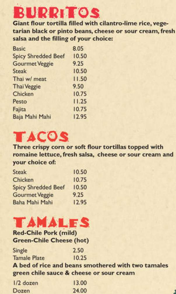 Teocalli Tamale menu page 1