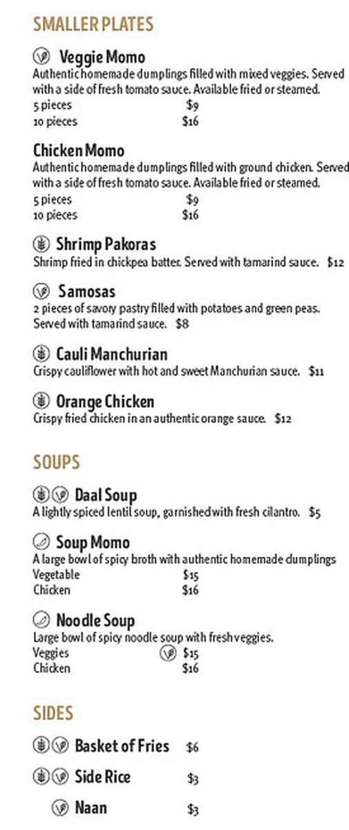 The Eldo menu page 1