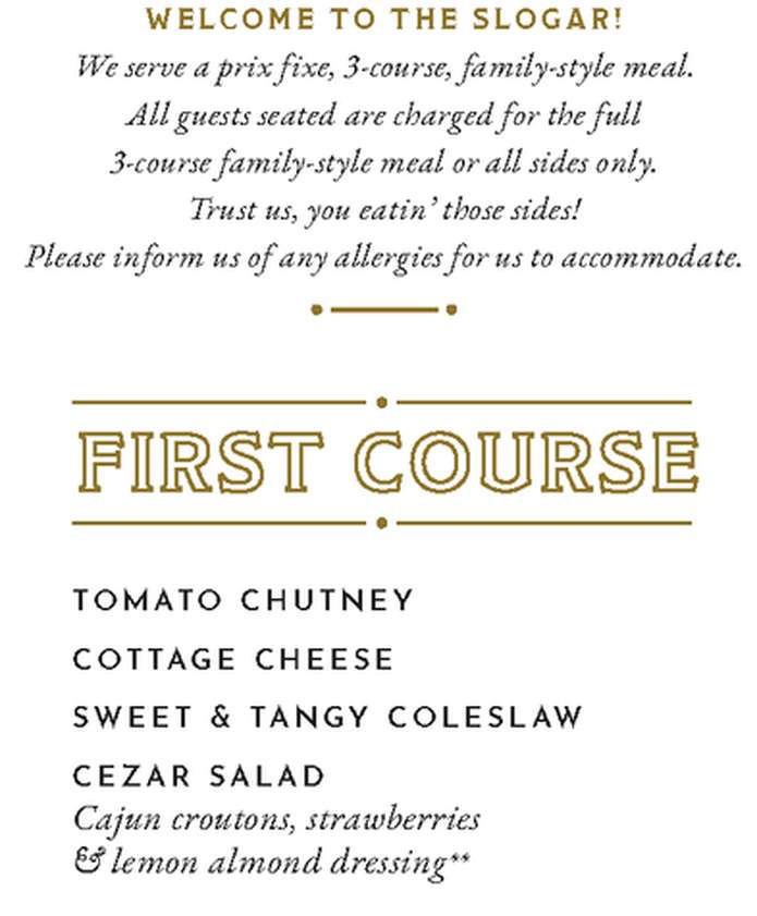 The Slogar menu page 1