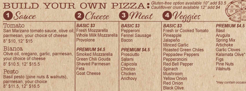 Fired Up Pizzeria menu page 1