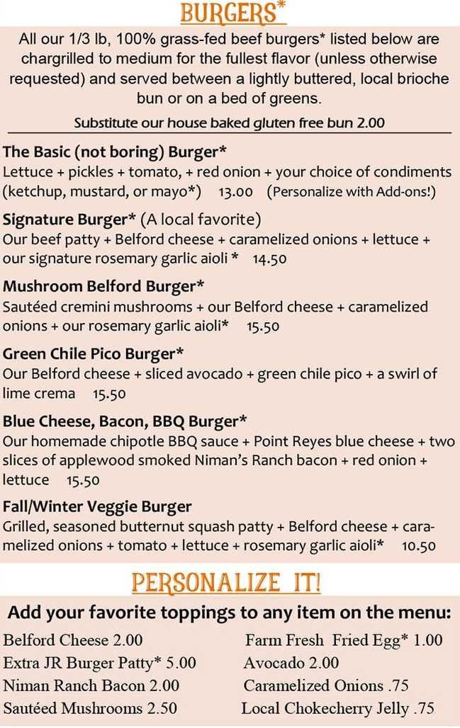 James Ranch Grill menu page 1